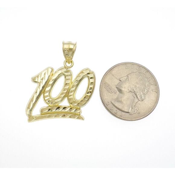 100 Emoji Pendant 10k Yellow Gold Diamond Cut Charm 1.4" - Picture 3 of 3